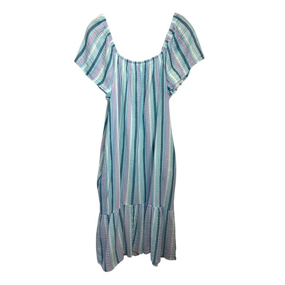 Womens Striped Cotton Ruffle Maxi Dress XXL (20) Time & Tru off Shoulder Blue - Picture 5 of 7